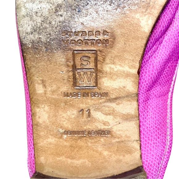 Stubbs & Wootton Pink Leather Mule Loafers Gold Chain Size 11 - Picture 11 of 11